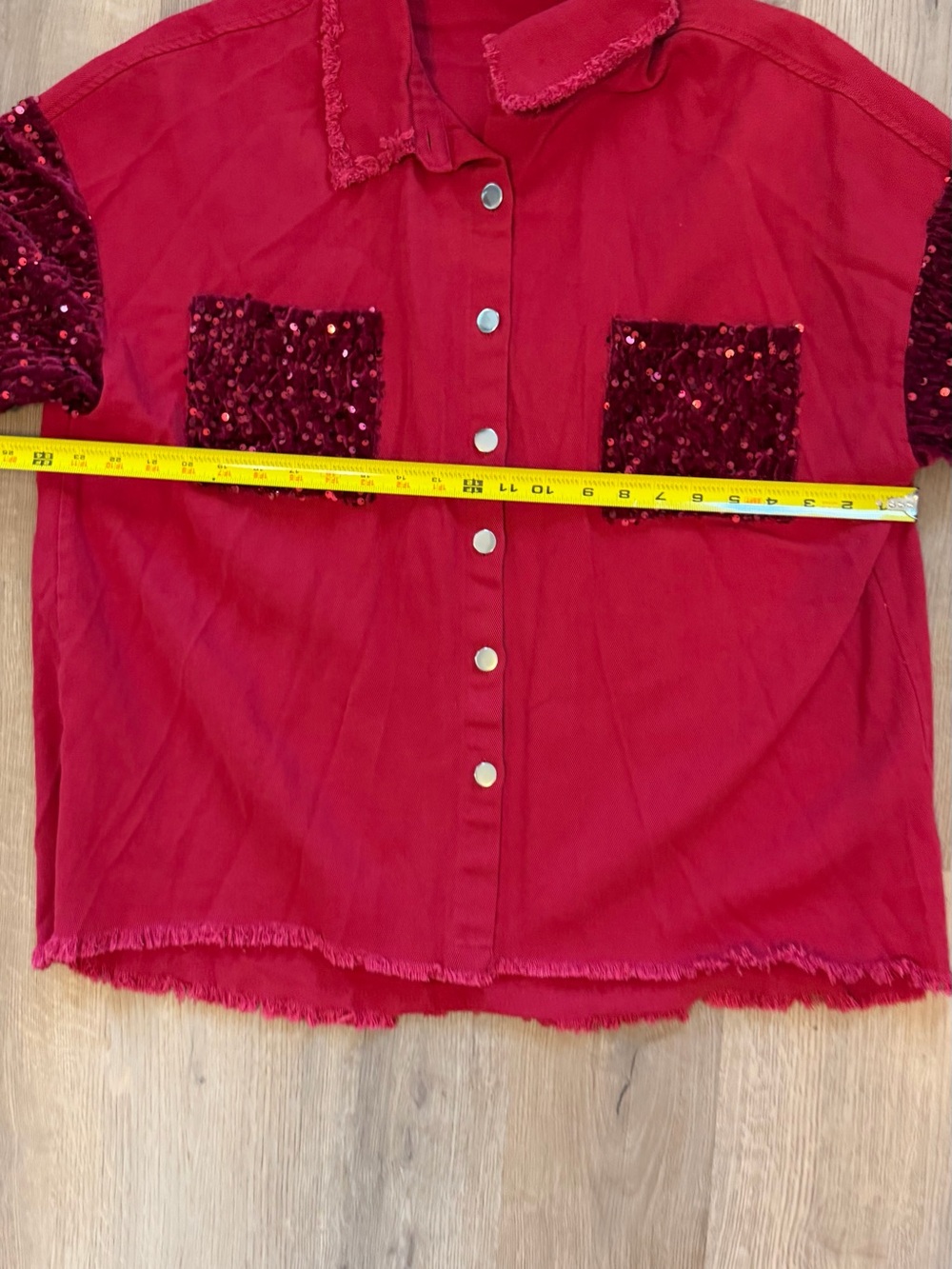 CHICME Red Sequin Sleeve Button Front Shacket Top 1XL - Picture 12 of 13